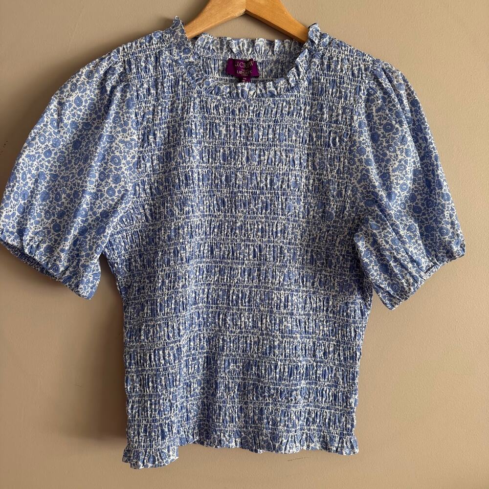 J.Crew Liberty Fabrics Puff Sleeve Smocked Blouse Top Size Medium